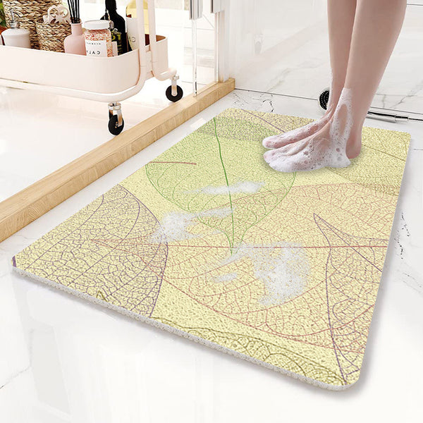 Aurex yellow leaf pattern non-slip bath mat, 45 x 75 cm