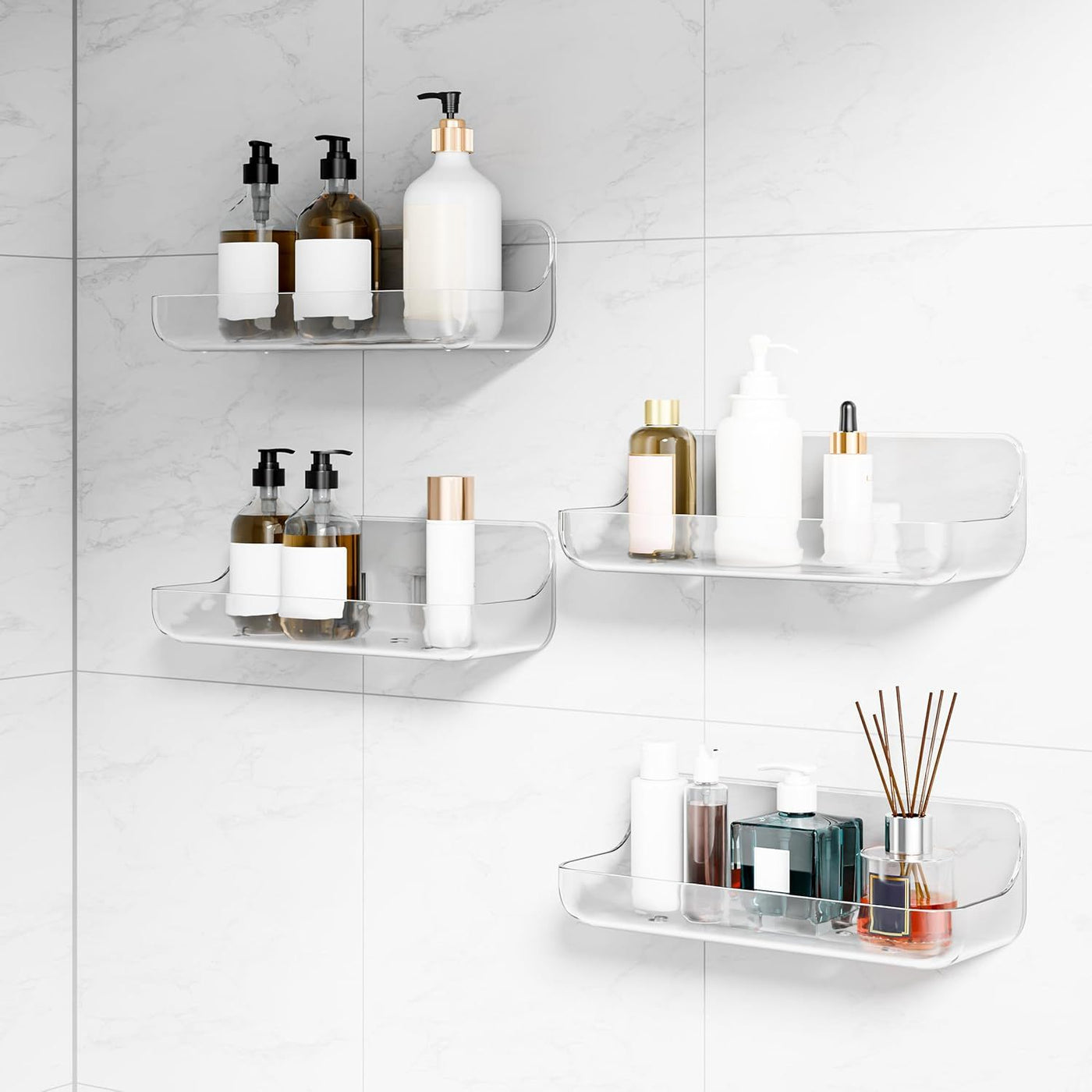 Adhesive Acrylic Wall Shelf – 4 Pack
