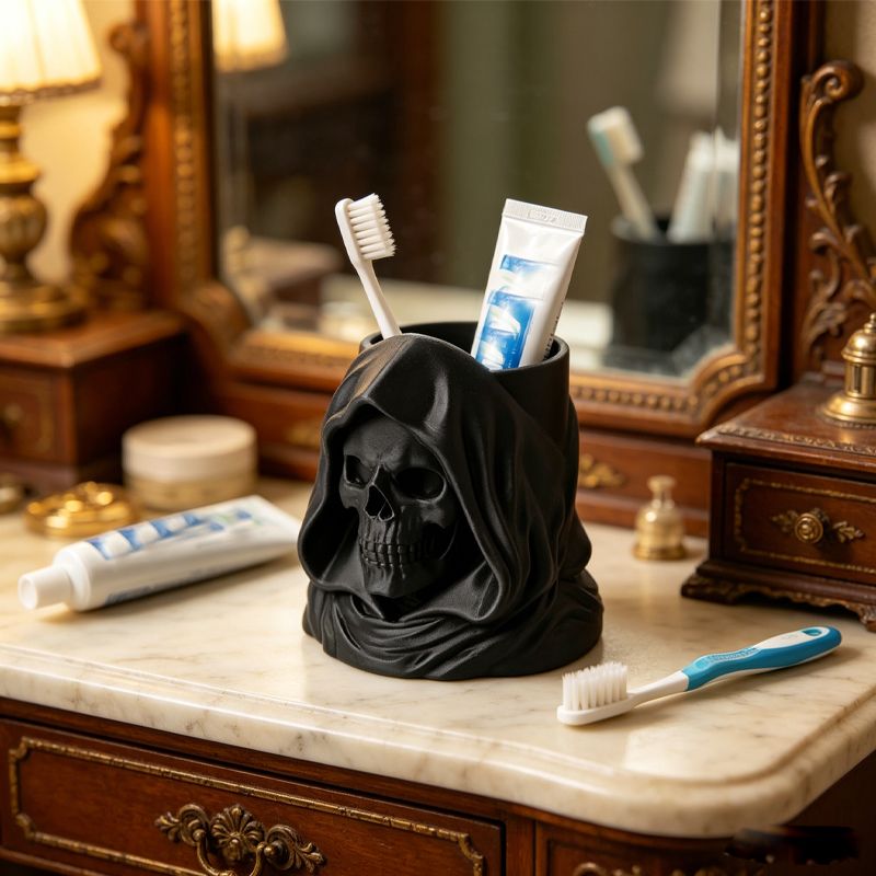 Skull Toothbrush Organizer – Black