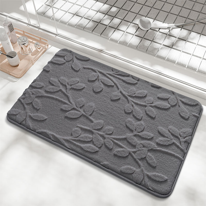 Aurex plush embossed leaf bath mat in dark grey, 50 x 80 cm