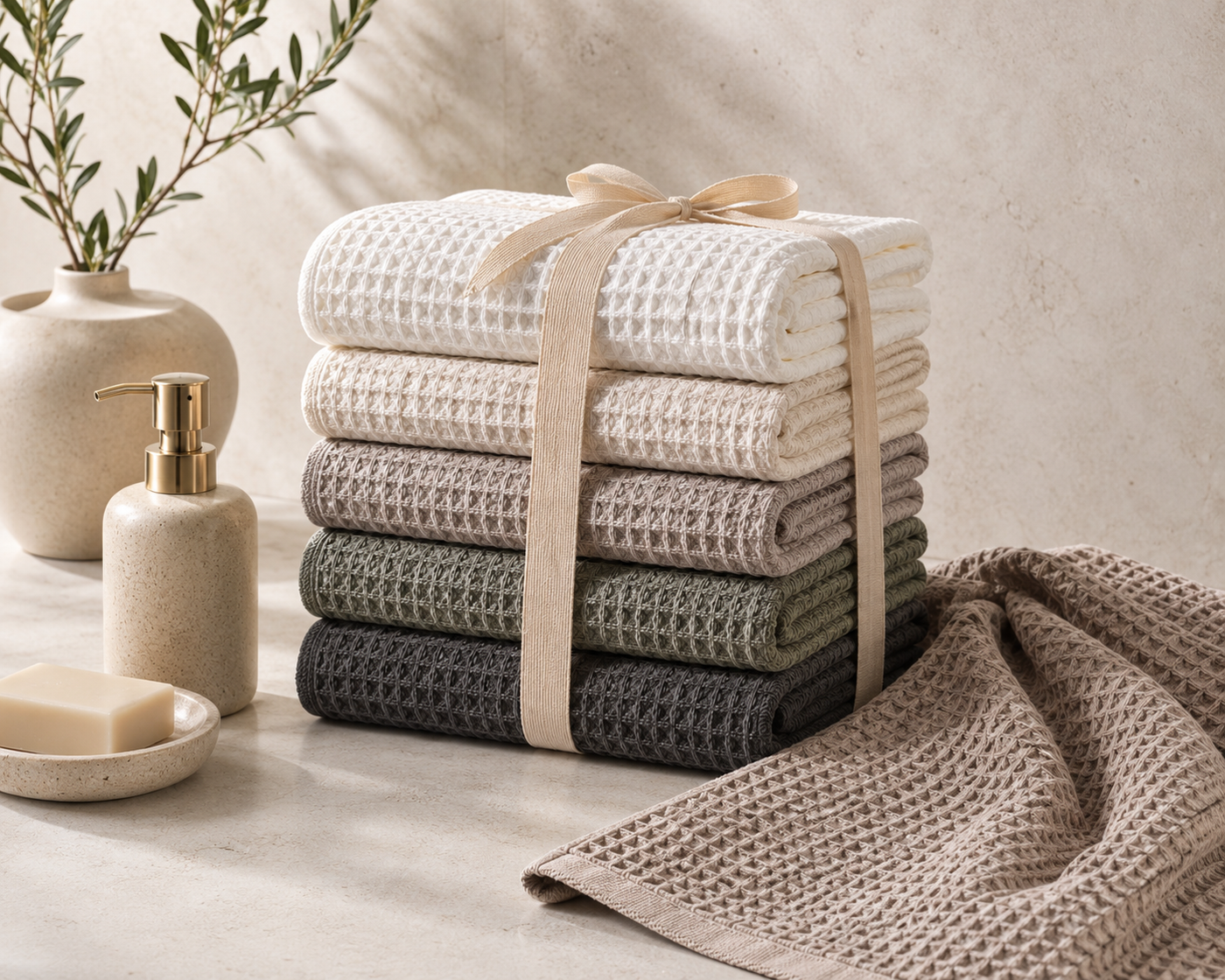 Aurex Hotel Spa Waffle Towel Set — 5-Piece